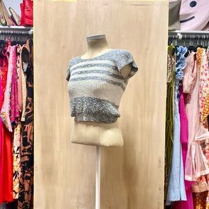 Striped Gray and Cream Knit Crop Top